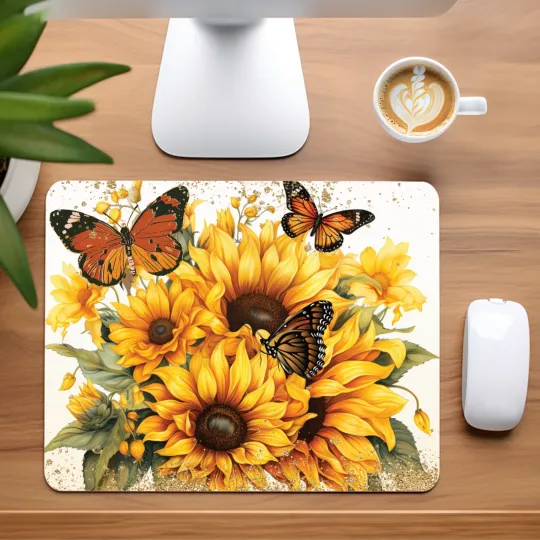 Discover Sunflowers and Butterflies Mouse Pad for Home Office