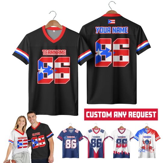 Discover Custom Puerto Rican Football Jersey Shirt, Personalized Name Number College Football Mesh Polyester Jersey Gift for Fans