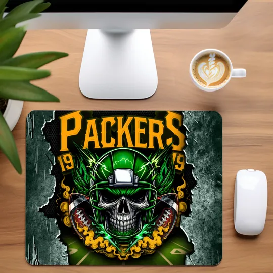 Green Bay Packers Skull Football Team Mouse Pad for Home Office