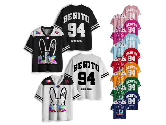 Discover Puerto Rico Team Jersey,Benito 94 Football Jersey, Benito Bowl Bad Bunny Shirt,Bad Bunny LX Shirt,Mesh Jersey, Sports Shirt, Gift for Fans