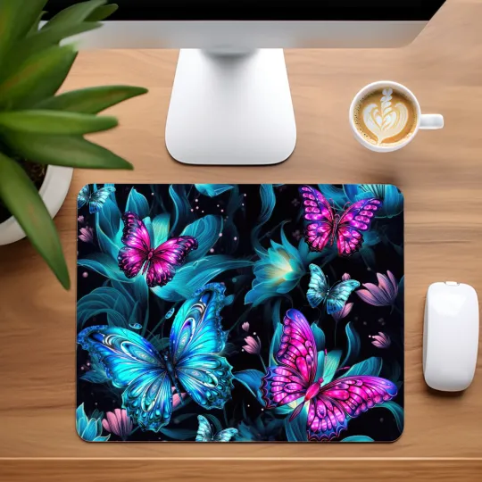 Discover Glowing Butterflies Mouse Pad for Home Office