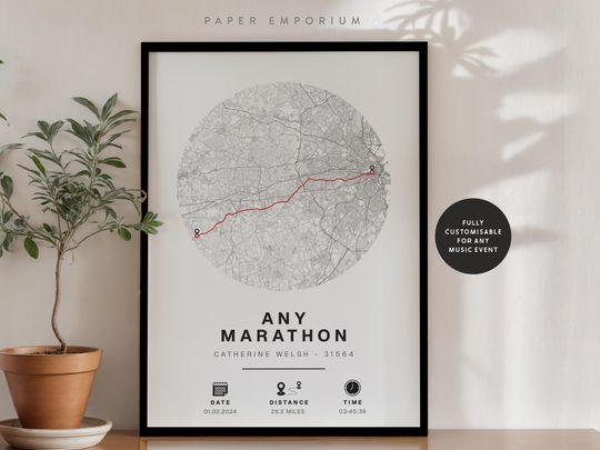 Discover Personalized Marathon Completion Map: Boston or Any Race, Runner Gift