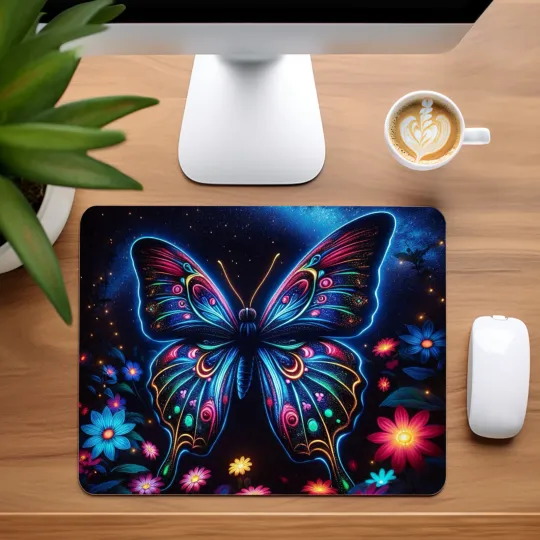 Discover Bright Butterfly Custom Non-Slip Neoprene Mouse Pad Home Office #2