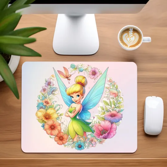 Discover Tinker Bell with Floral Wreath Mouse Pad for Home Office