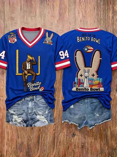 Bad Bunny Super Bowl Merch 2026, Here For The Benito Bowl V-Neck T-Shirt, Benito Antonio Martinez Ocasio, San Francisco Halftime Show