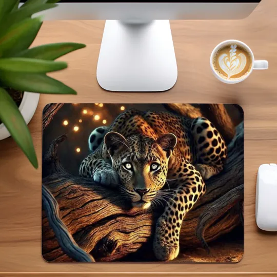 Discover Leopard on Log Mouse Pad for Home Office