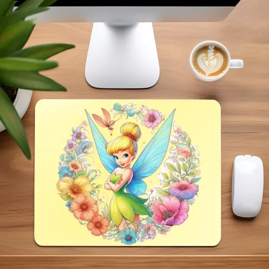Discover Tinker Bell with Floral Wreath Mouse Pad for Home Office