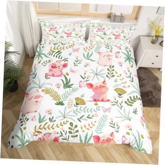 Discover Pink Twin Bedding Set with Cartoon Farm Animals