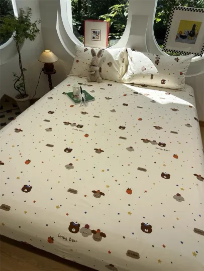 Discover Lucky Bear Cartoon Bedding Set – 100% Cotton Duvet Cover 4-Piece