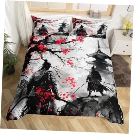 Discover Japanese Samurai Bedding Set Size Kids Japanese Ukiyoe King Black White Red