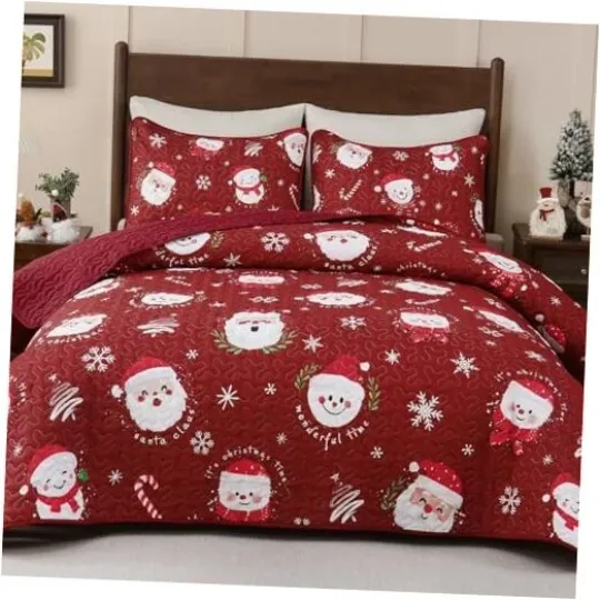 Discover 3 Piece Christmas Quilts Size Snowman Quilt Bedding Set, Soft Cozy King Red