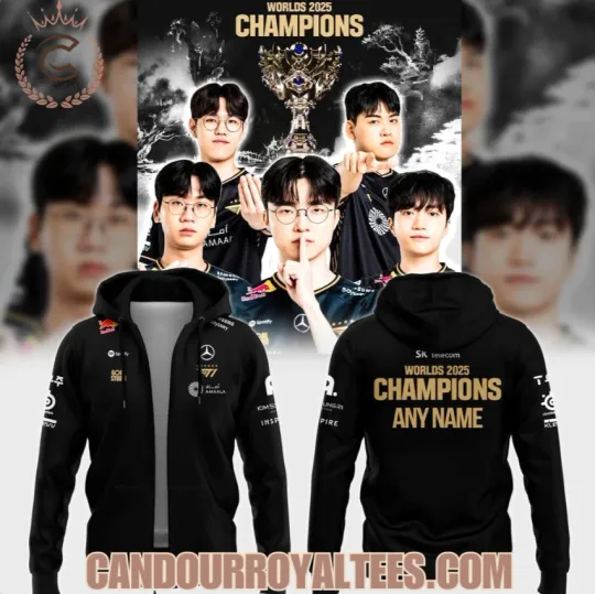 Discover Custom Name Back To Back To Back World Champions 2025 T1 Worlds 3D Zip Hoodie