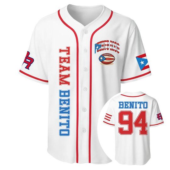 Discover Team Benito 94 Puerto Rico Unisex Baseball Jersey  Casual Sportswear for Couples, 90s Vintage Style, for Sports & Outdoor Activities