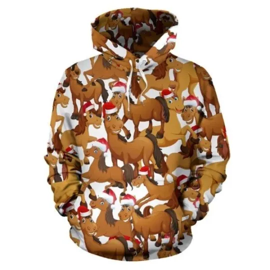 Discover 3D Horse Christmas Hat Hoodie for Men and Women