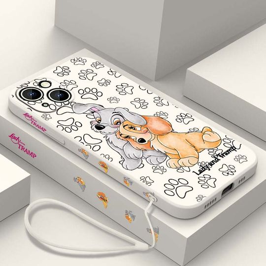 Discover The lady and the tramp For Apple iPhone 16 15 14 13 12 11 XR XS X Pro Max Plus Liquid Left Rope Soft Cover Phone Case