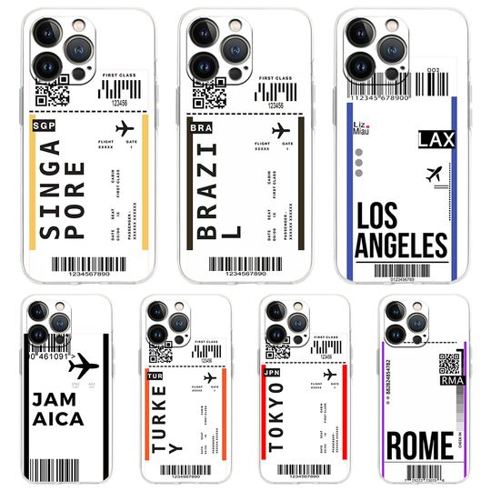 Discover World Travel Ticket Seoul New York Transparent Phone Case for iPhone 16 15 14 13 12 11 Pro Max XR 8 7 Plus XS Max Shockproof Bag