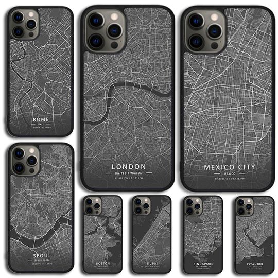 Discover Ins Travel Country Sketch City Map Phone Case For iPhone 17 Air 16 15 14 13 12 11 Pro Max Plus Max Cover Shell coque