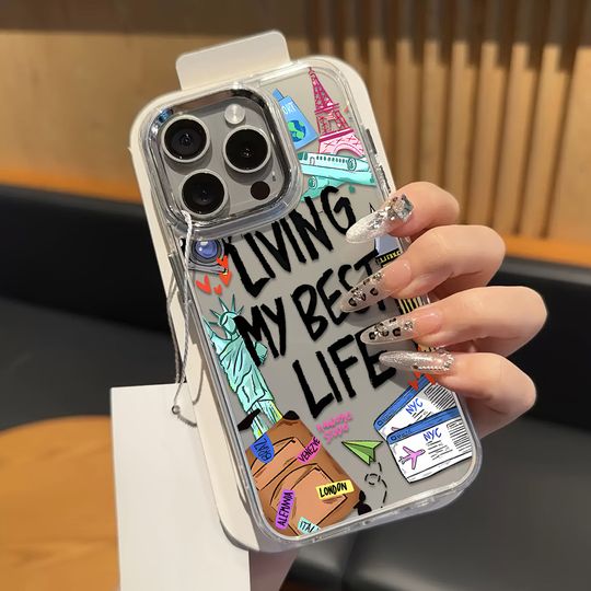 World Travel Label Phone Case For iPhone 17 Pro Max Air 16 15 Pro For iPhone 14 Pro 13 12 11 Shockproof Funda Silver Lens Frame