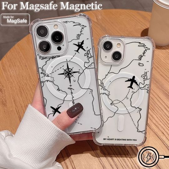 Discover Travel nspired Airplane Route Magsafe Magnetic Phone Case for iPhone 16 15 14 13 12 11 8 Plus Mini Pro Max X XR Anti Fall Cover