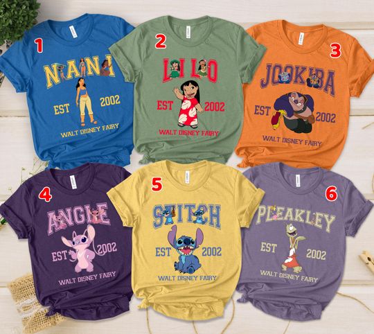 Discover Vintage Lilo And Stitch All Characters Group Custom T-shirt, Disney Nani Pleakley Angel Matching Tee