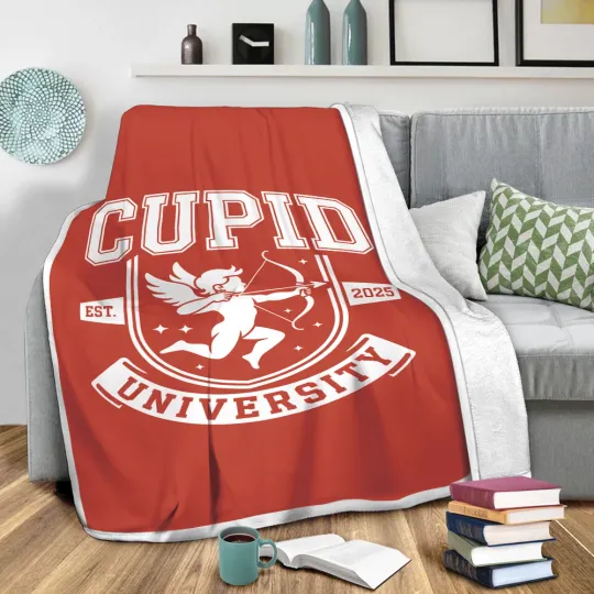 Discover Cupid University Fleece Blanket EST 2026 Red Varsity Athletic Valentine's Day