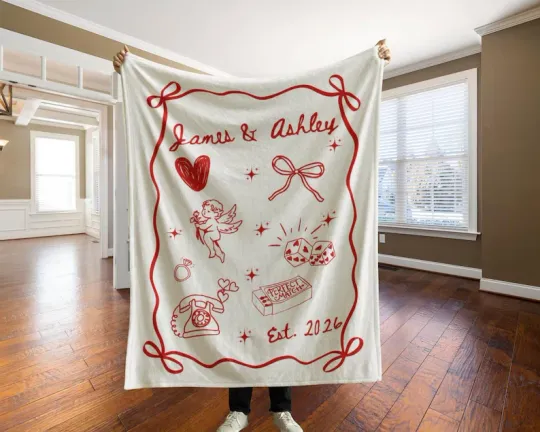 Discover Personalized Couple Name Blanket Est 2026 Custom Fleece Throw Anniversary Gift