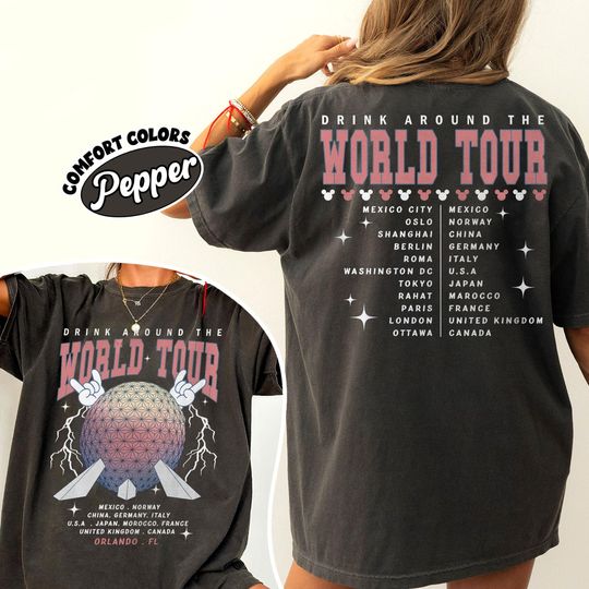 Discover Vintage Disney Epcot World Tour Double Sided T-Shirt, Drink Around the World Family Matching Tee