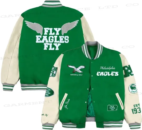Discover Men’s Philadelphia Kelly Green Varsity Jacket football Go Birds Fan Gift New