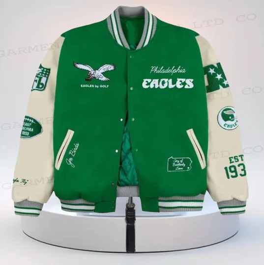Philadelphia Kelly Green Varsity Jacket football Go Bird Design Gift