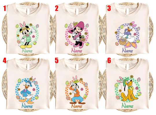 Personalized Multi Characters Checkered Mickey & Friends Disney Easter Shirts