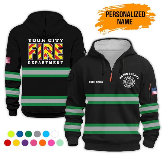 Discover Custom  Firefighter Love Quarter Zip Hoodie  Branded Workwear Uniform for Business, Service Crew & Staff Teams