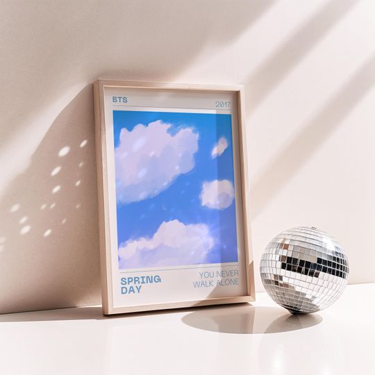 BTS Spring Day Poster | Spring Wall Art | Music Lyrics Print | You Never Walk Alone Decor | K-pop Blue Wall Art | Album Cover Artwork