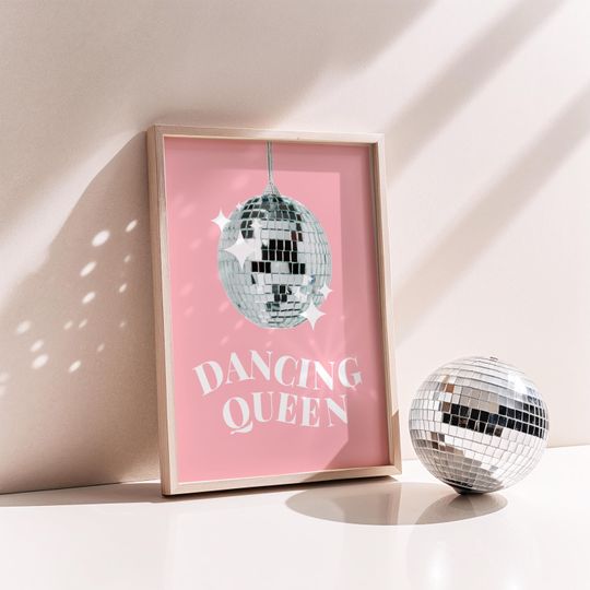 Discover Dancin Kween Poster | 70s Music and Lyrics Wall Art | Disco Pink Vertical Poster