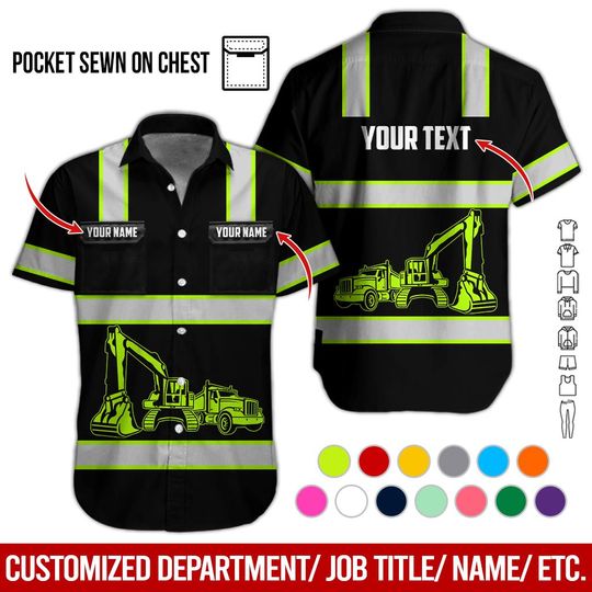 Custom Excavator Work Shirt: Non Reflective Heavy Equipment Uniform (No Pocket, Just Printed Pocket)