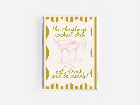 Discover Christmas Cocktail Club Poster – Eat Drink Be Merry Pink Christmas Decor