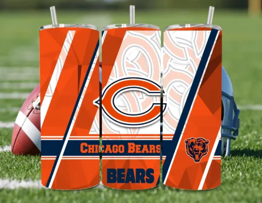 Discover Chicago Stainless Steel football Tumbler &  Metal Straw