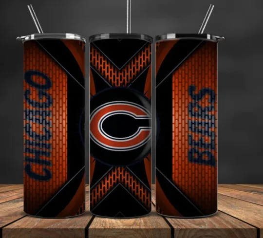 Discover Football  Chicago Stainless Steel Tumbler Metal Straw Dark Shade