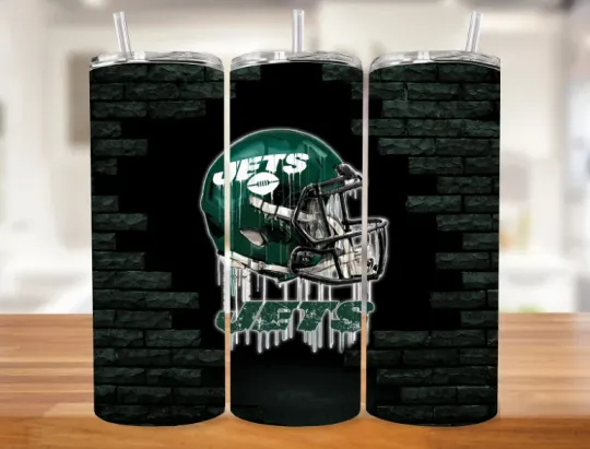Discover New York football Drip Helmet Stainless Steel Green Tumbler & Metal Straw