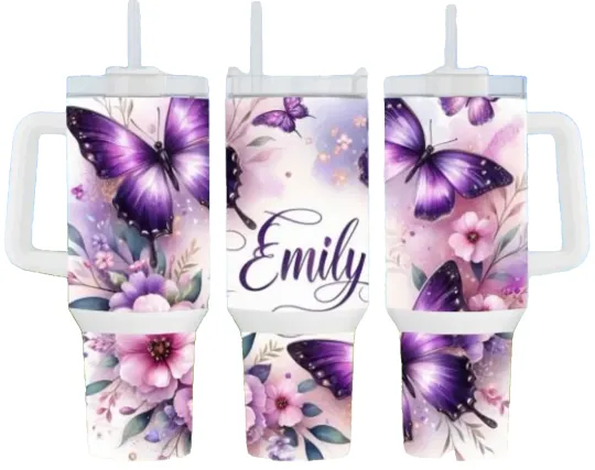 Discover Personalized Custom Name Butterfly Floral 40oz Tumbler Travel Insulated