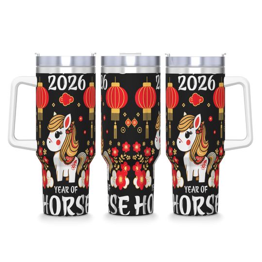 Discover Stainless Steel Tumbler New Year 2026 Year of The Horse Mugs Cup   Beach Cold and Hot Water Bottle Portable 40oz Thermal Mug