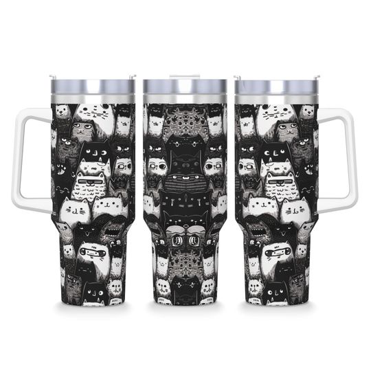 Discover Stainless Steel Tumbler Custom Cute Cat Mugs Cup With Straws  Travel Hot Drinks Water Bottle Keep Heat 40oz Thermal Mug