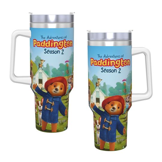 Discover Britain Paddington Brown Bear Stainless Steel Tumbler Travel Thermal Mug Lid 40oz Car Mugs Cold Drink Water Bottle