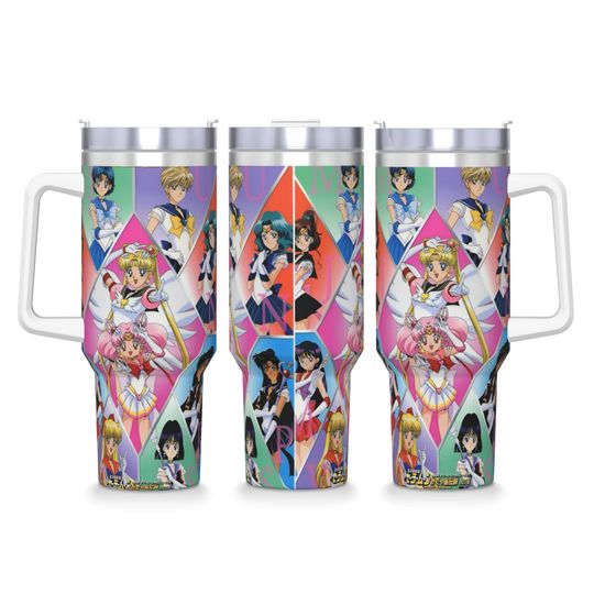 Discover S-Sailor M-Moon Anime Stainless Steel Tumbler  Travel Thermal Cups With Straws and Lid 40oz Car Mugs Cold Drink Water Bottle