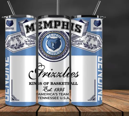 Discover Beer Can Look  Stainless Steel NBA Tumbler & Straw Memphis Grizzlies