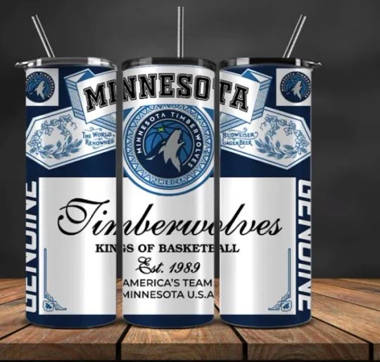 Discover Beer Can Look  Stainless Steel Tumbler & Straw Minnesota Timberwolves