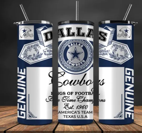 Discover Dallas Stainless Steel football Tumbler/Metal Straw