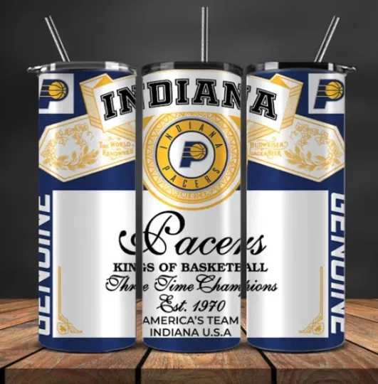Discover Beer Can Look  Stainless Steel Tumbler & Straw Indiana Pacers