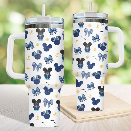 Discover Disney Cruise Coquette Bow 40oz Tumbler, Cute Nautical Mickey Minnie Cruise Tumbler with Handle, Disney Cruise Cup, Disney Trip 2026