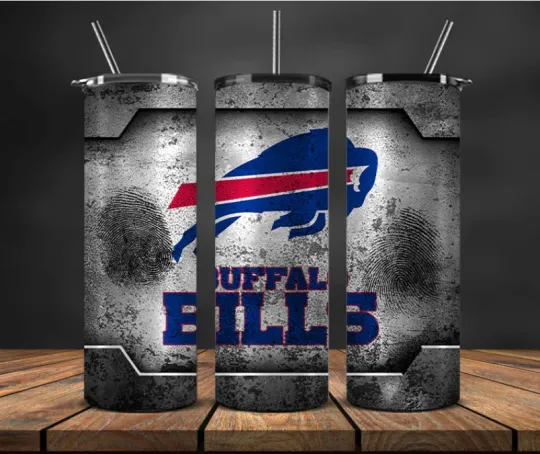 Discover Buffalo Stainless Steel football Tumbler & Metal Straw-Fingerprint Plate