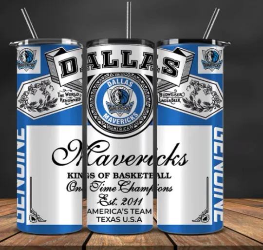Beer Can Look  Stainless Steel Tumbler & Straw Dallas Mavericks